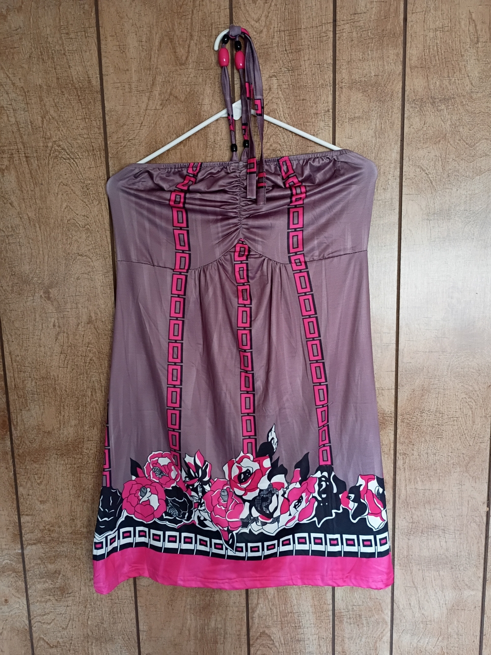 Strapless Floral Border Print Dress - Pink & Mauve